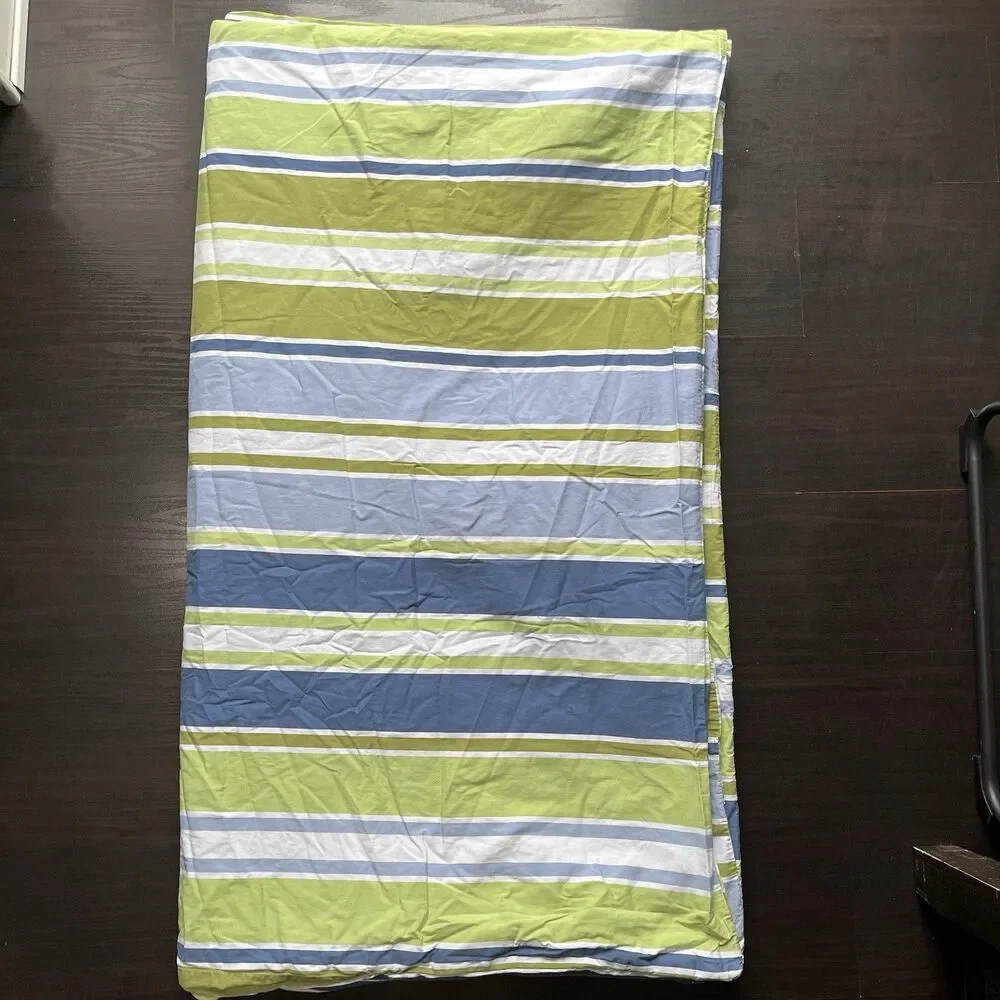 Vintage Pottery Barn King Duvet Cover 100% Cotton Multicolor Blue Green Stripes